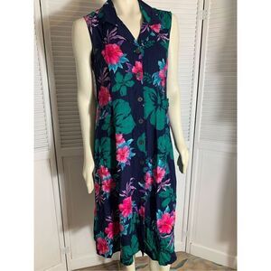 Vintage Erika Button Down Dress Cut Out Sleeveless Collar Pink Blue